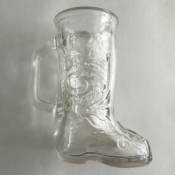 VTG clear glass cowboy boot mug tumbler cup vase western design handle 12 oz - Picture 4 of 10